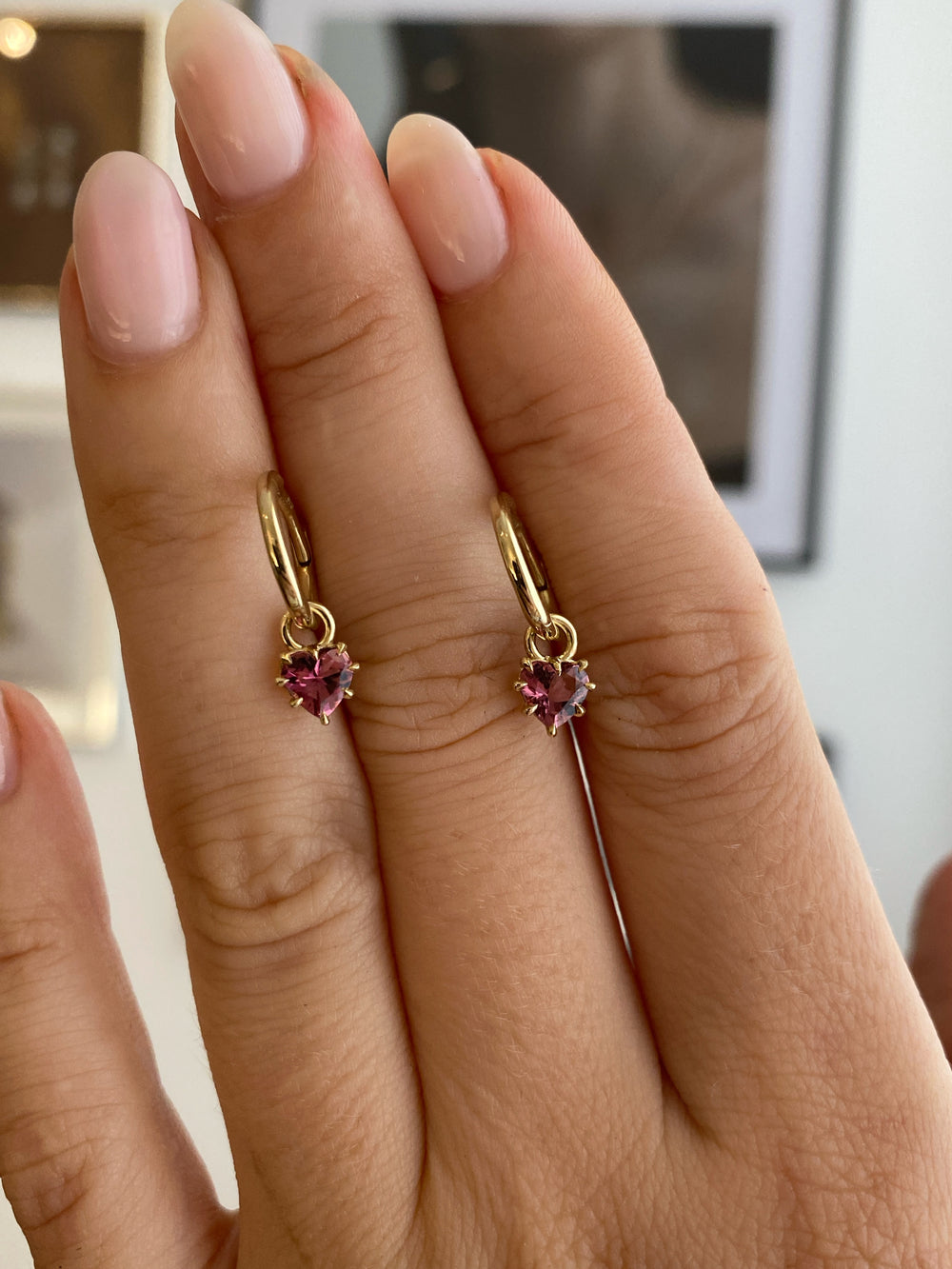 Heart Gemstone Drop Earrings - View 