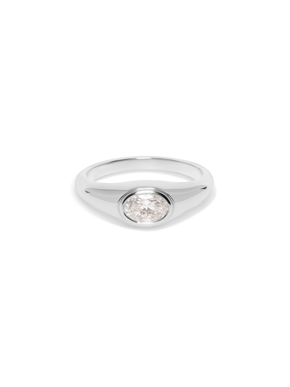 Petite Oval Diamond Signet Ring - View 