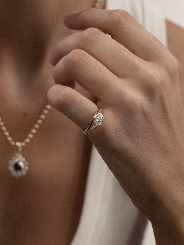 Petite Oval Diamond Signet Ring