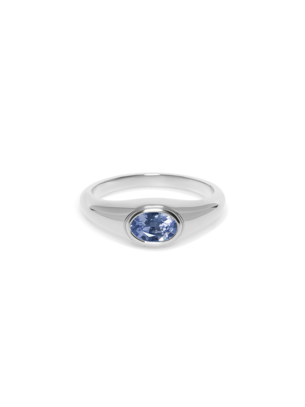 Petite Oval Blue Sapphire Signet Ring - View 