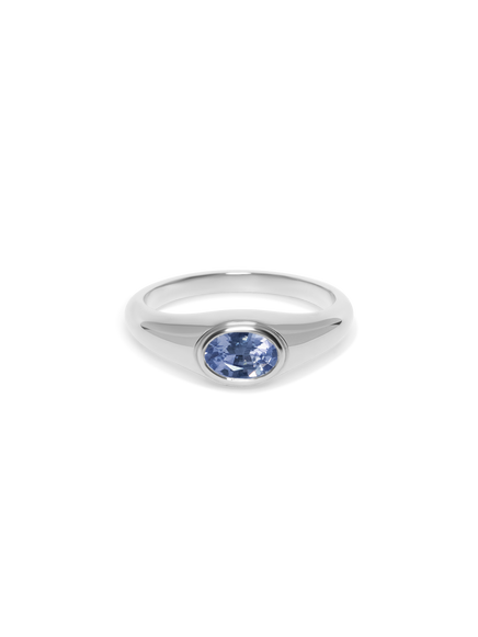 Petite Oval Blue Sapphire Signet Ring