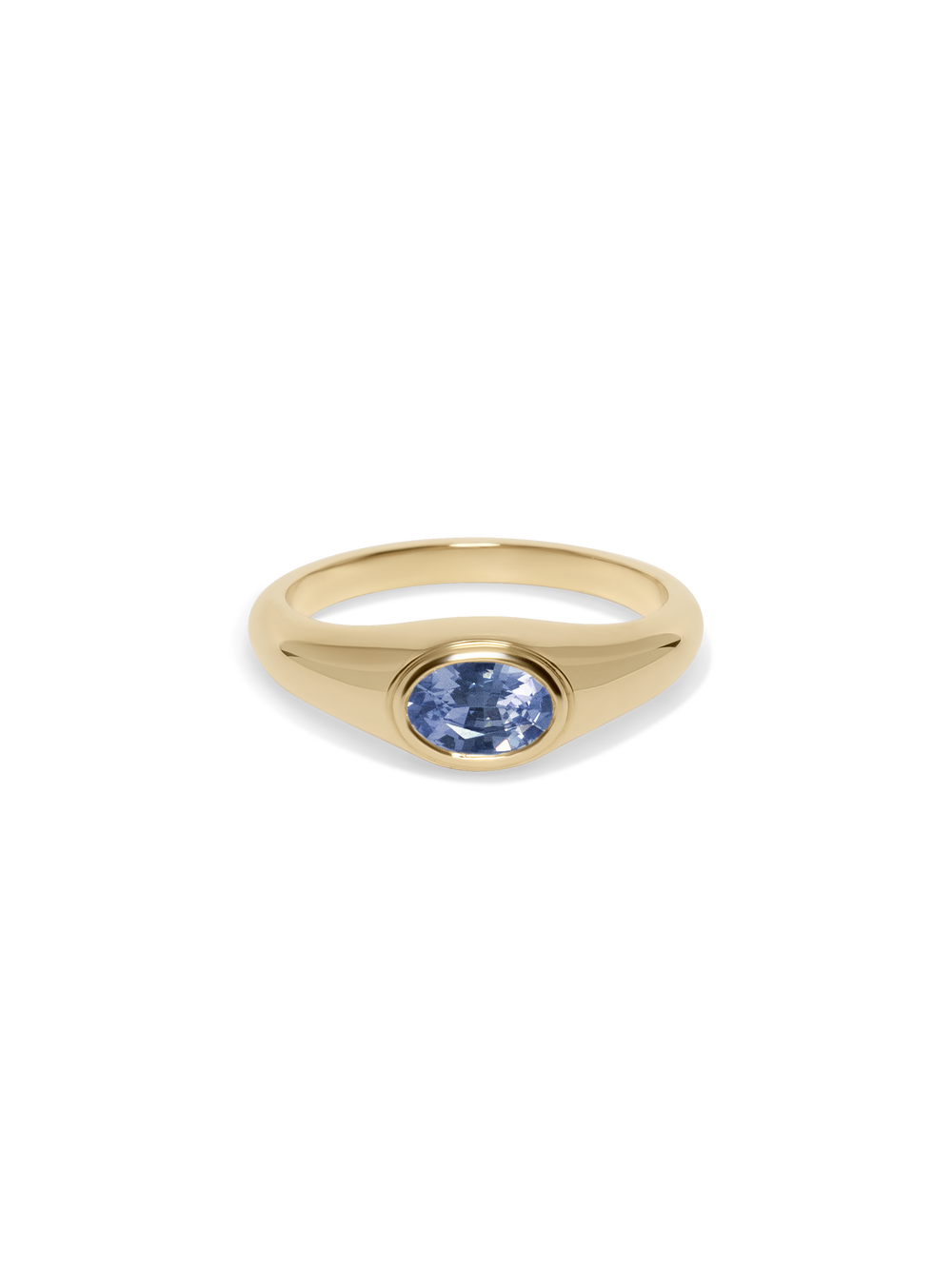 Petite Oval Blue Sapphire Signet Ring - View 