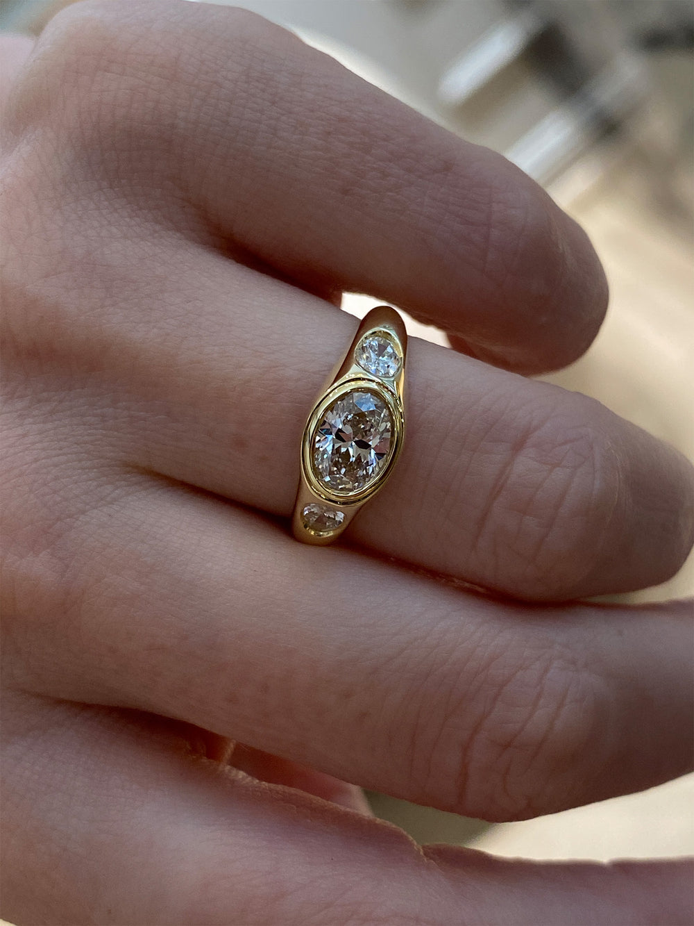 0.93ct Oval Champagne Signet Trilogy Ring