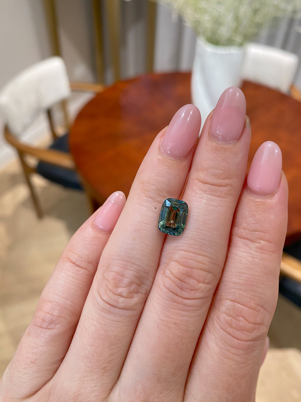 3.70ct Teal Elongated Cushion Sapphire - View 