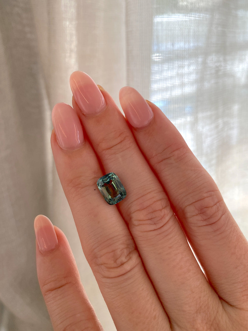 3.70ct Teal Elongated Cushion Sapphire - View 