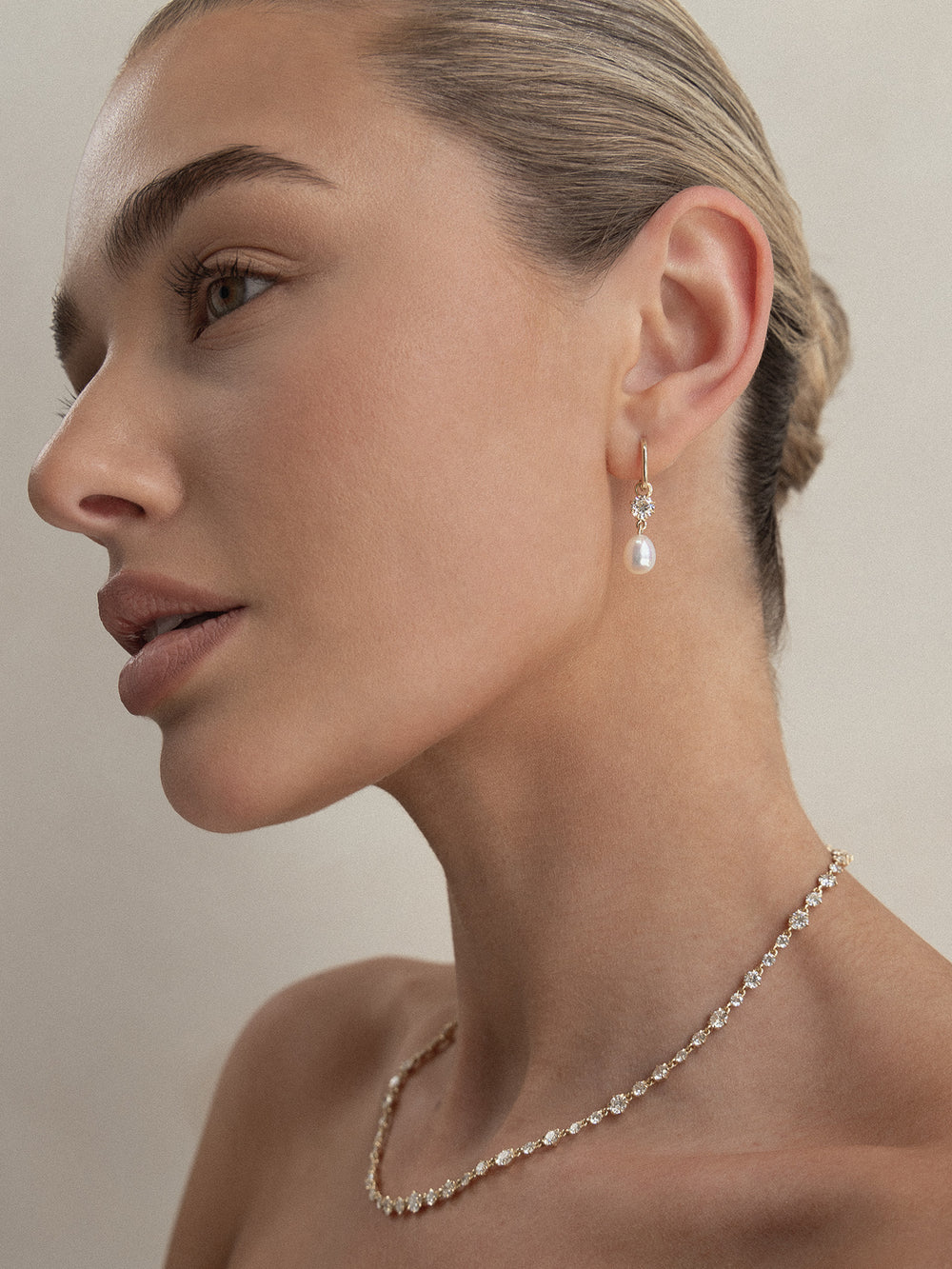 Diamond & Pearl Drop Earrings - View 