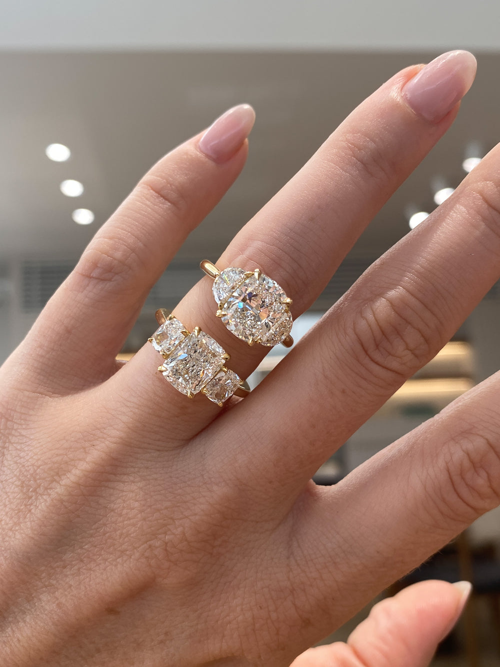 Elongated Cushion Trilogy Ring - View 