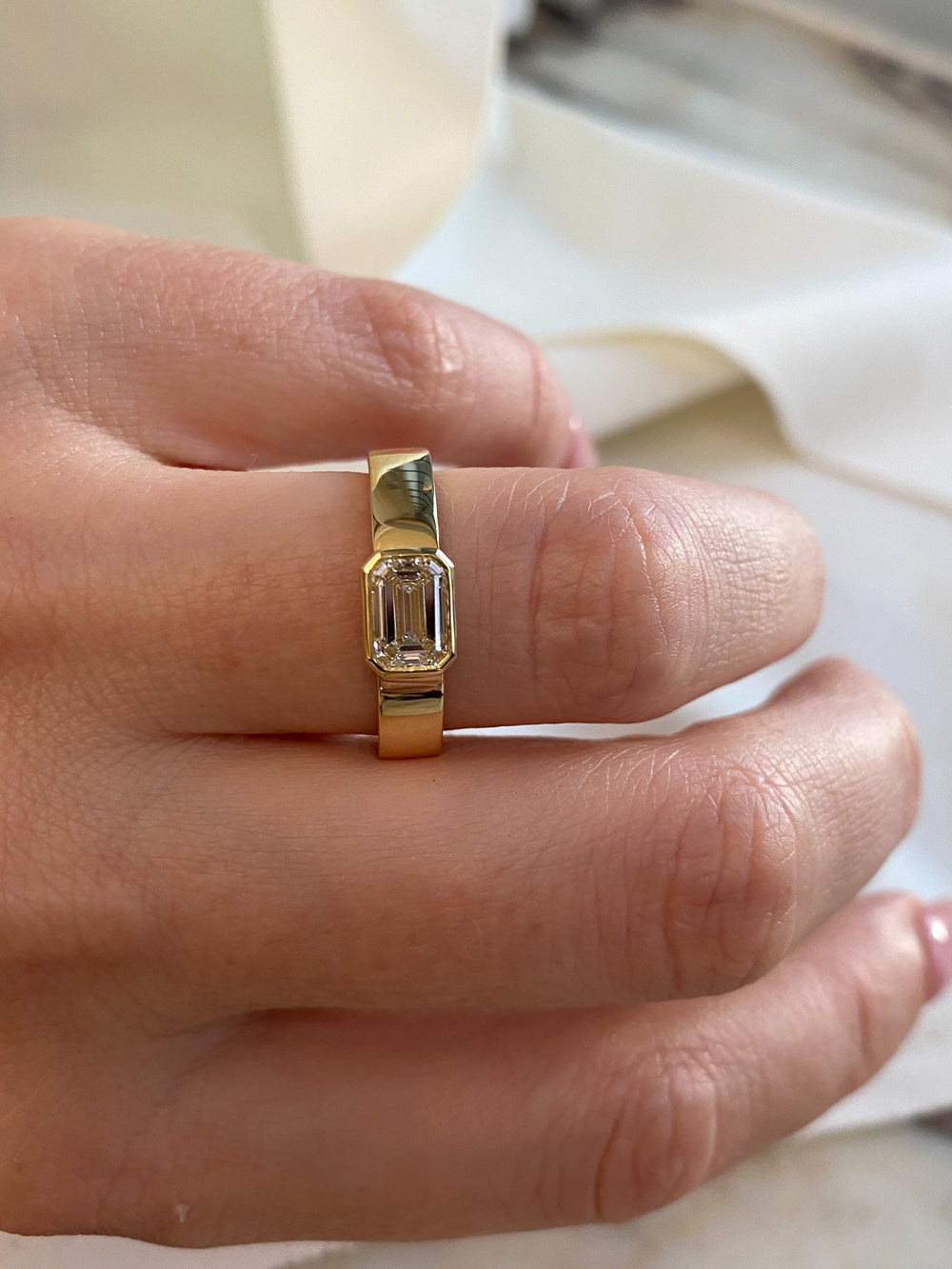Emerald Bezel Solitaire Ring - View 