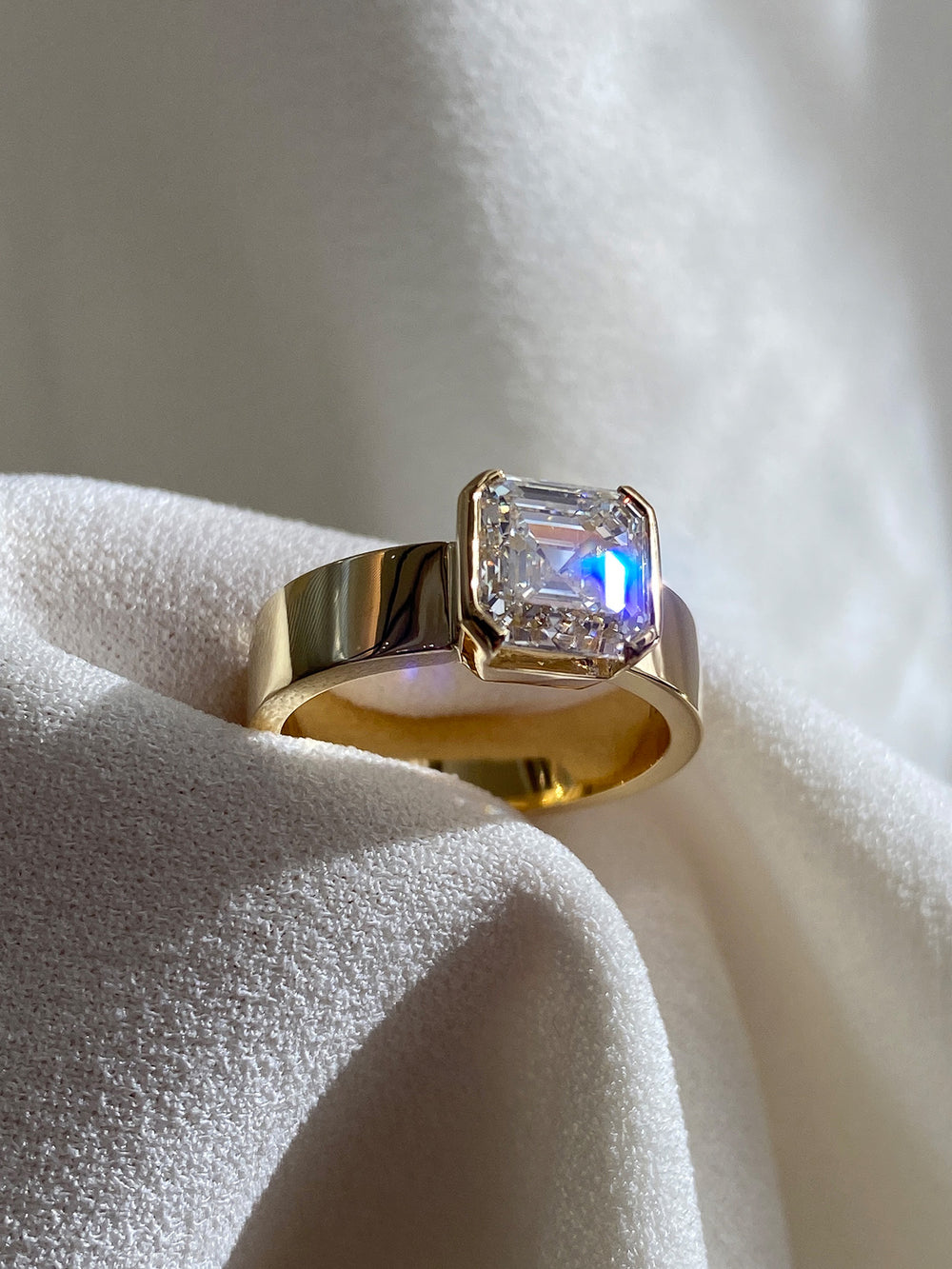 Asscher Half Bezel Solitaire Ring - View 