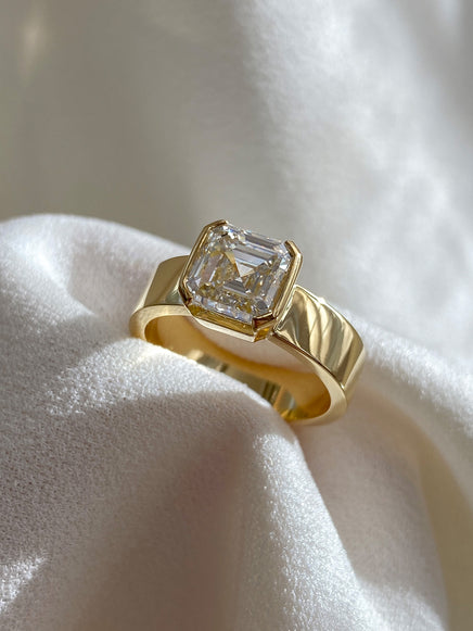 Asscher Half Bezel Solitaire Ring