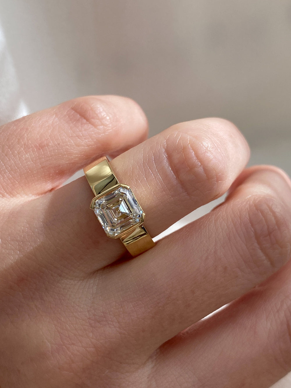 Asscher Half Bezel Solitaire Ring - View 