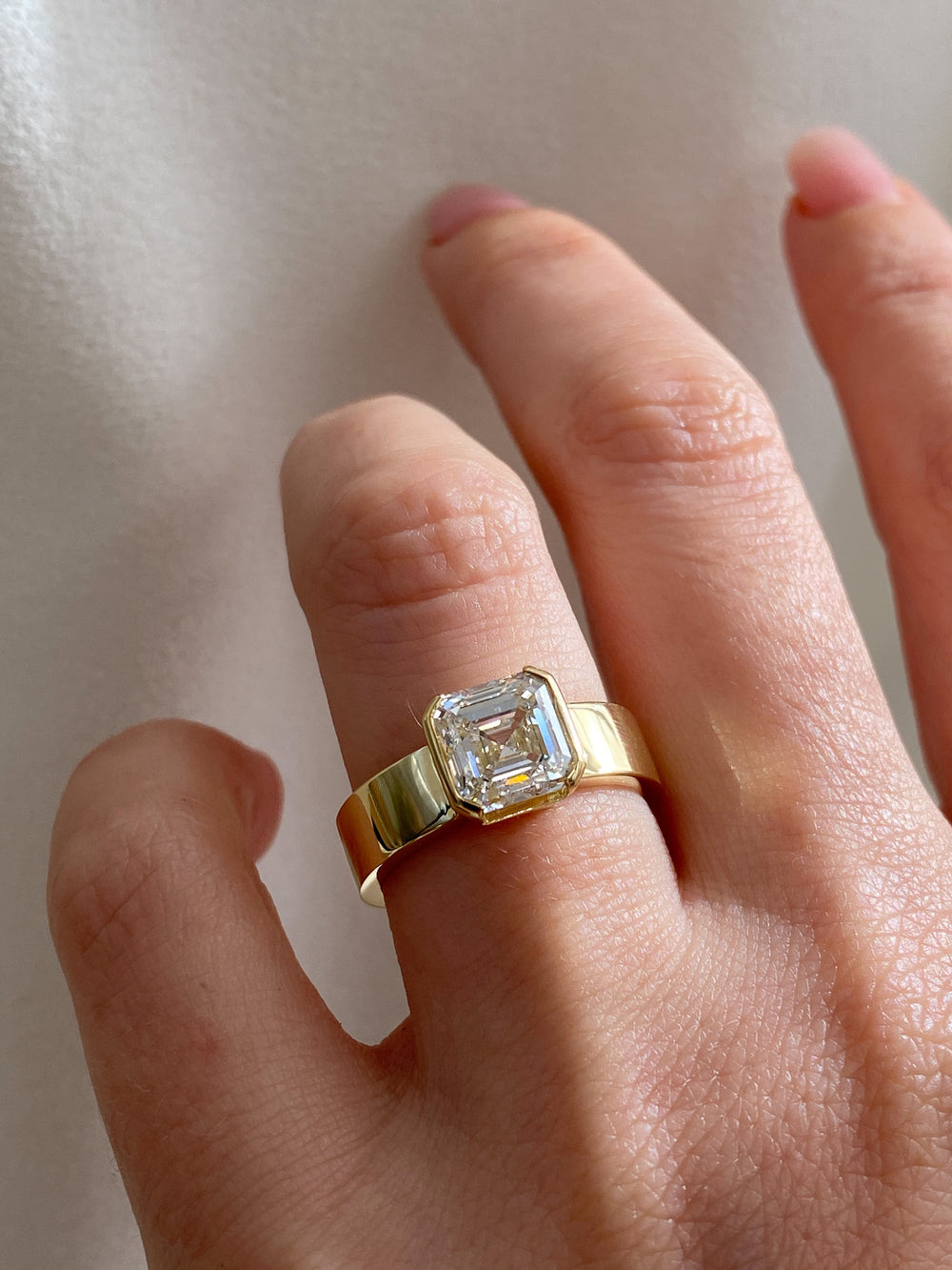 Asscher Half Bezel Solitaire Ring - View 