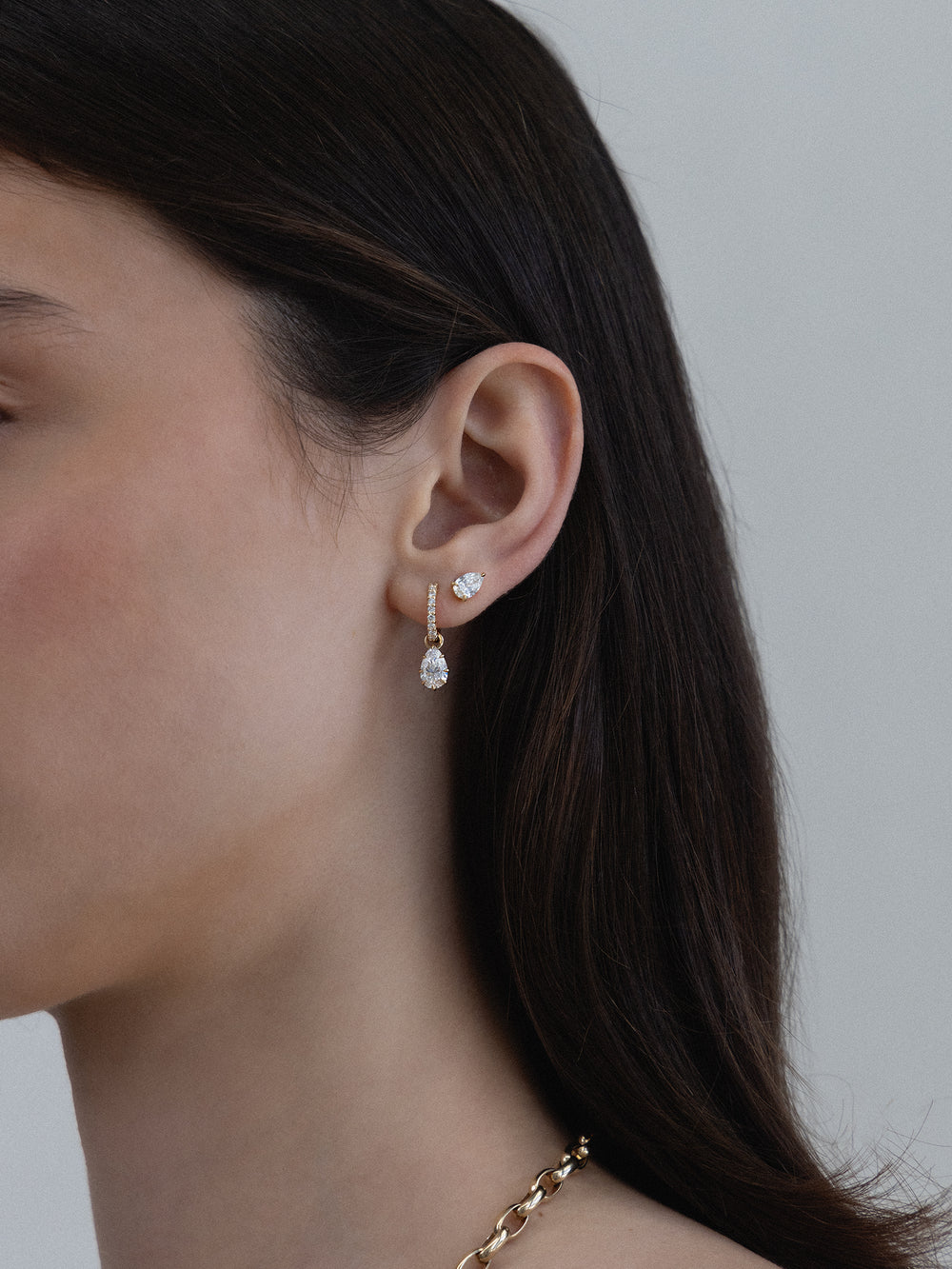 Pear Diamond Drop Earrings - View 