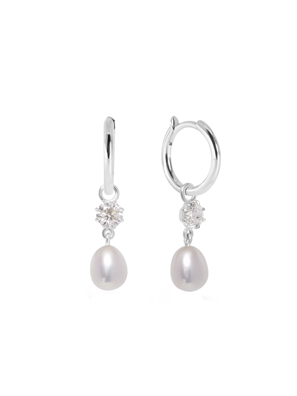 Diamond & Pearl Drop Earrings - View 