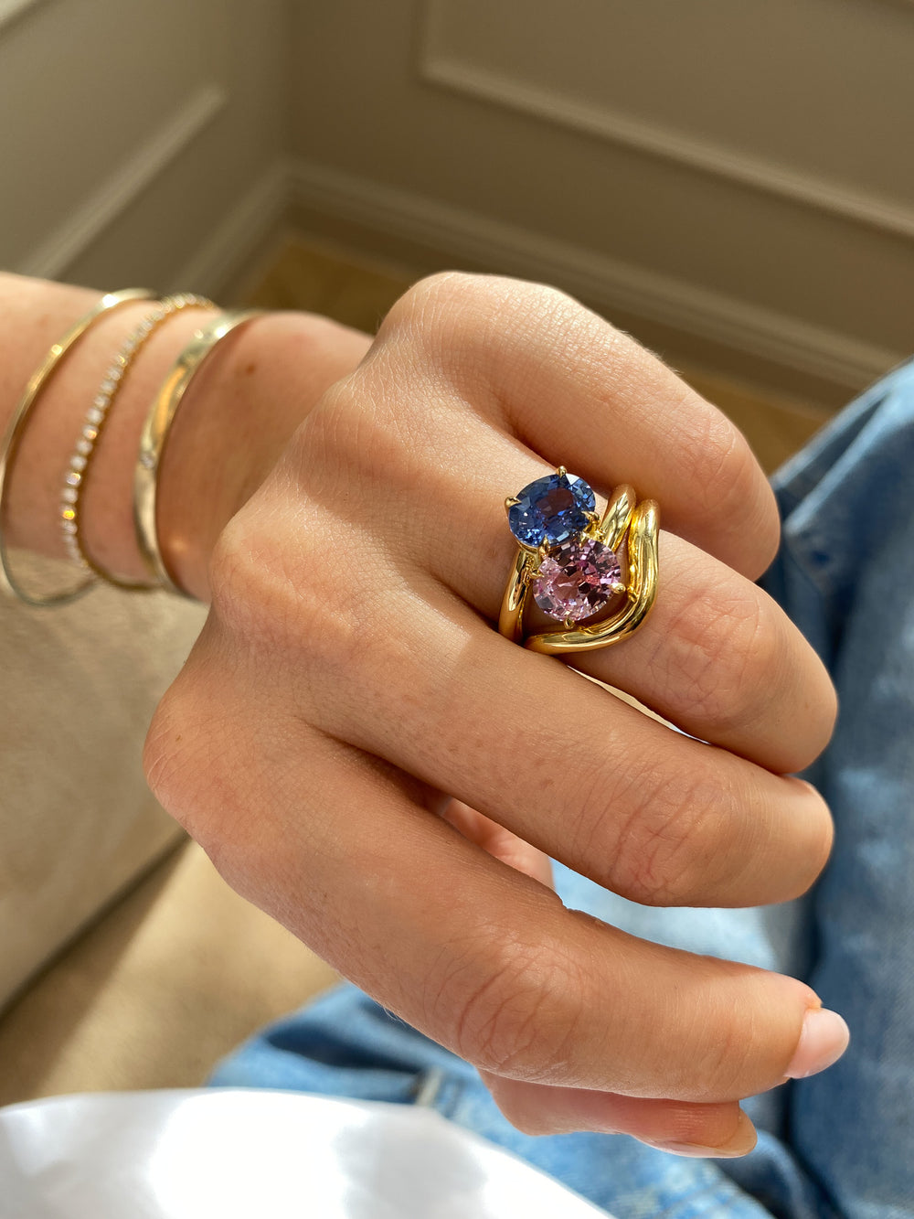 4.55cttw Oval & Oval Sapphire Jean Toi et Moi Ring - View 