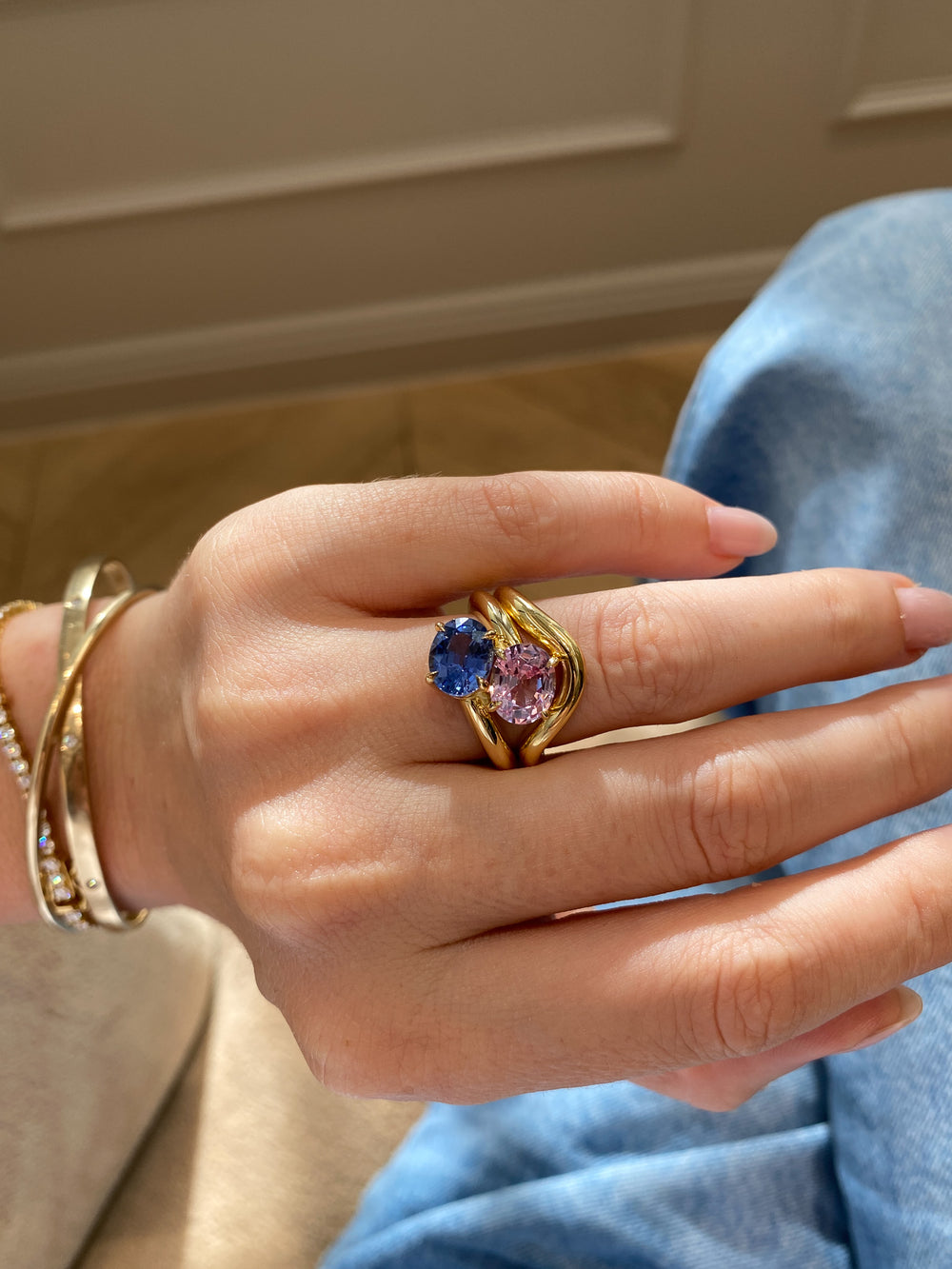 4.55cttw Oval & Oval Sapphire Jean Toi et Moi Ring - View 