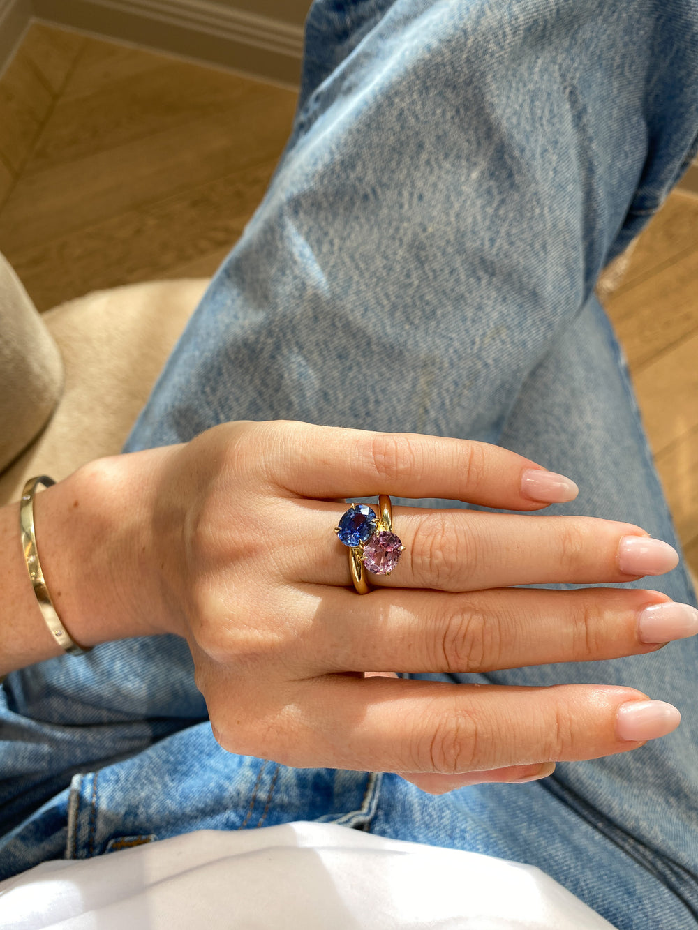 4.55cttw Oval & Oval Sapphire Jean Toi et Moi Ring - View 