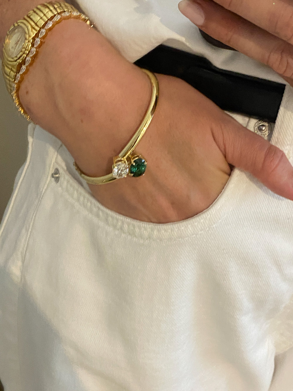 6.21cttw Oval and Oval Tourmaline Jean Toi et Moi Bangle - View 