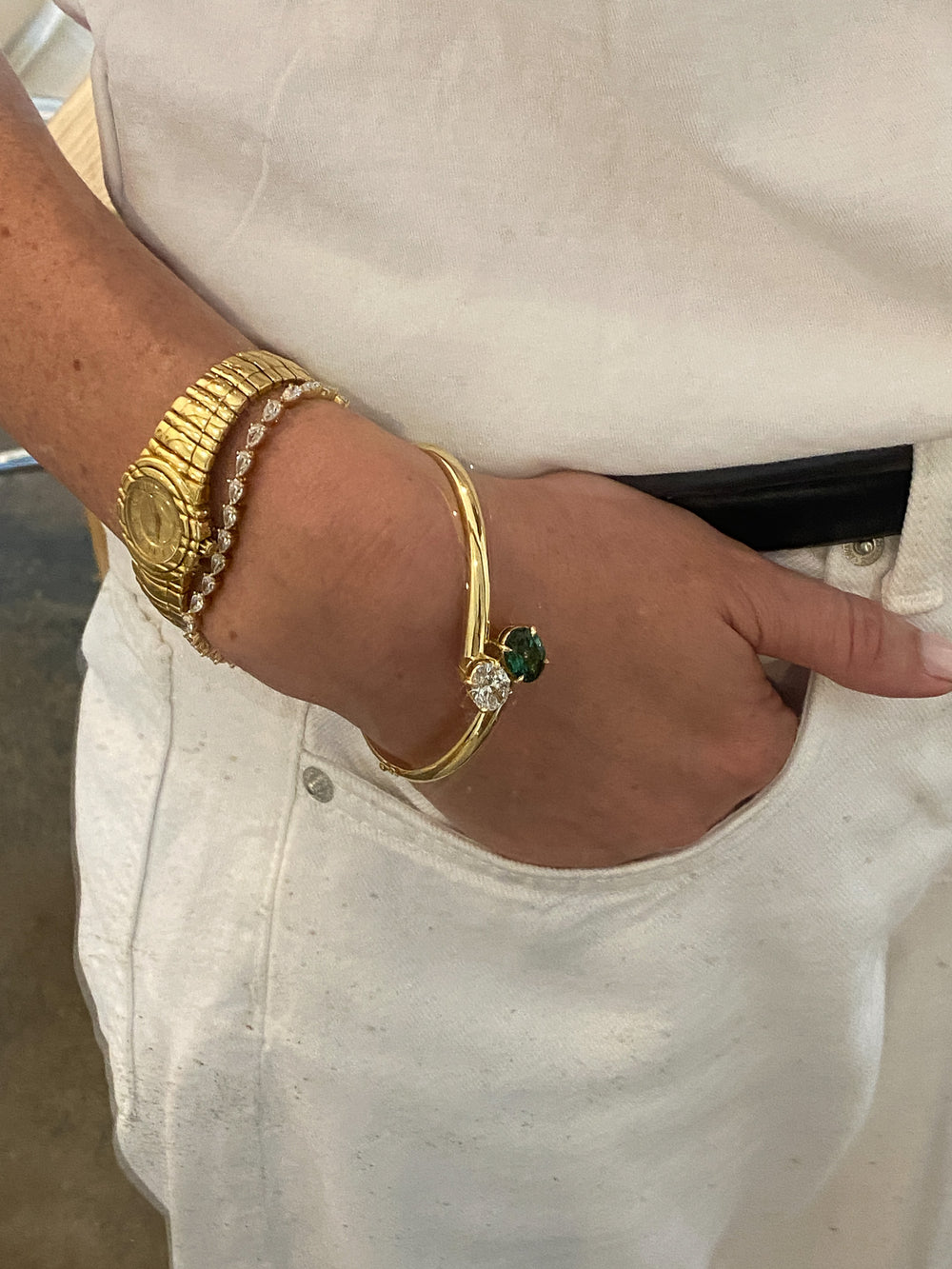 6.21cttw Oval and Oval Tourmaline Jean Toi et Moi Bangle - View 