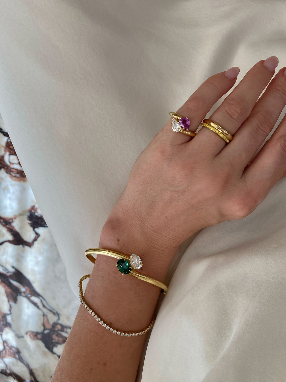 6.21cttw Oval and Oval Tourmaline Jean Toi et Moi Bangle - View 