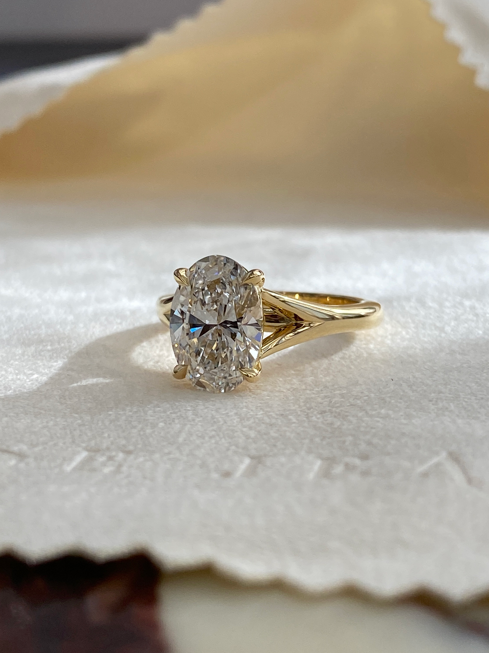 Oval Split Shank Solitaire Ring - View 