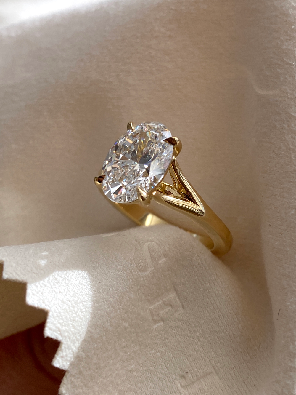 Oval Split Shank Solitaire Ring - View 