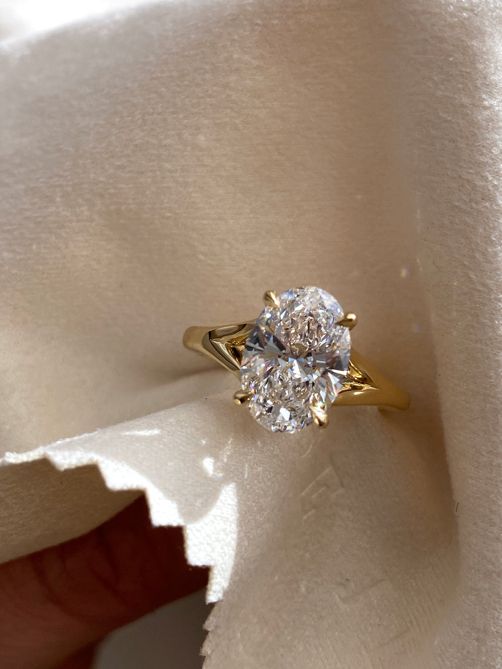 Oval Split Shank Solitaire Ring - View 