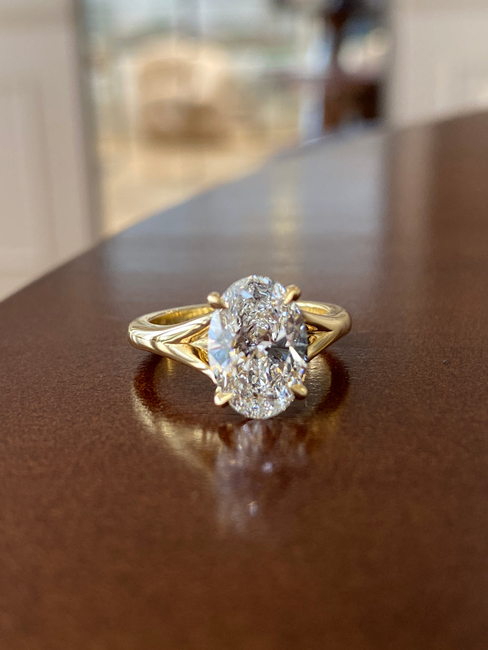 Oval Split Shank Solitaire Ring - View 