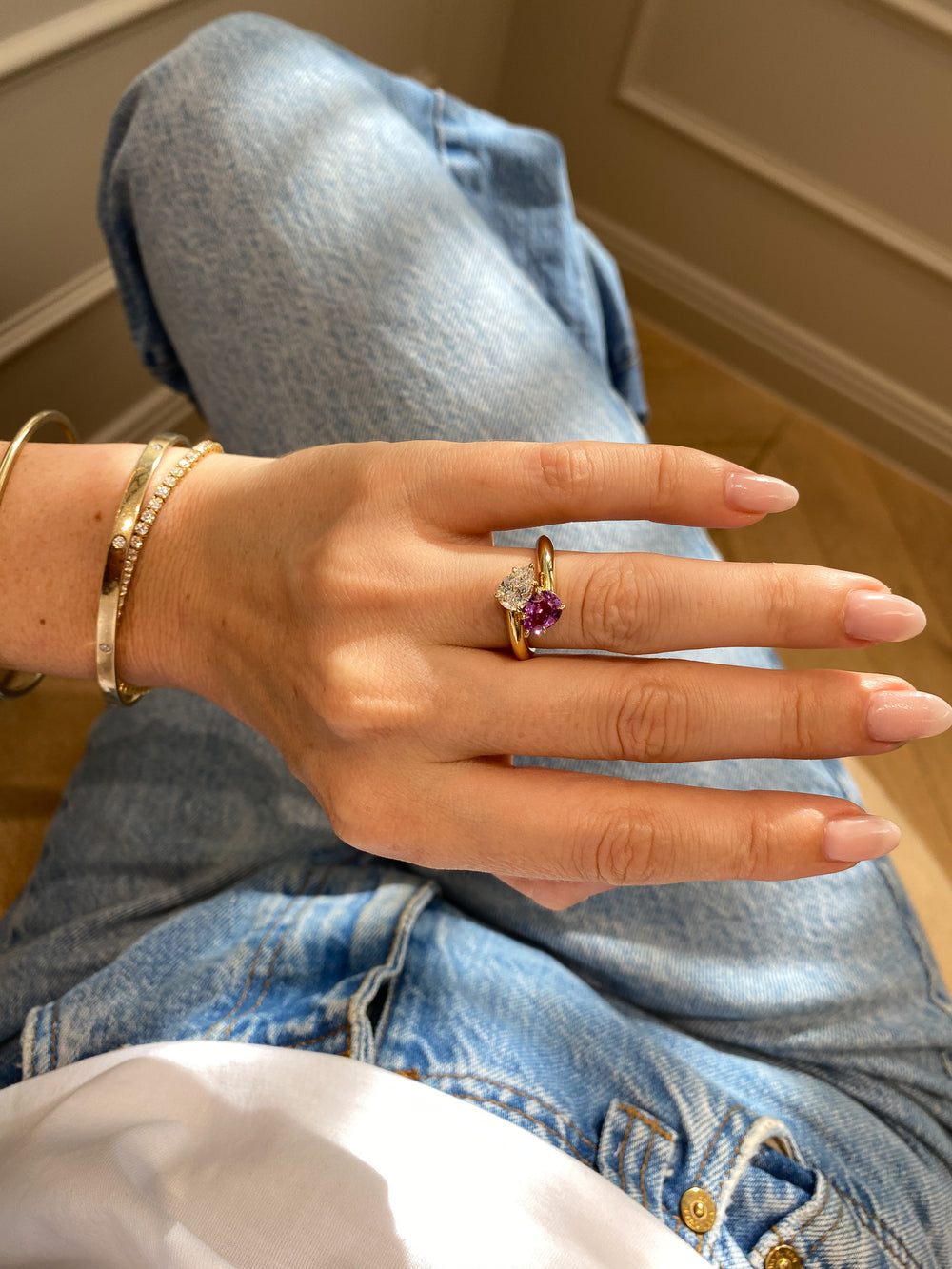 2.03cttw Pear & Pear Sapphire Jean Toi et Moi Ring - View 