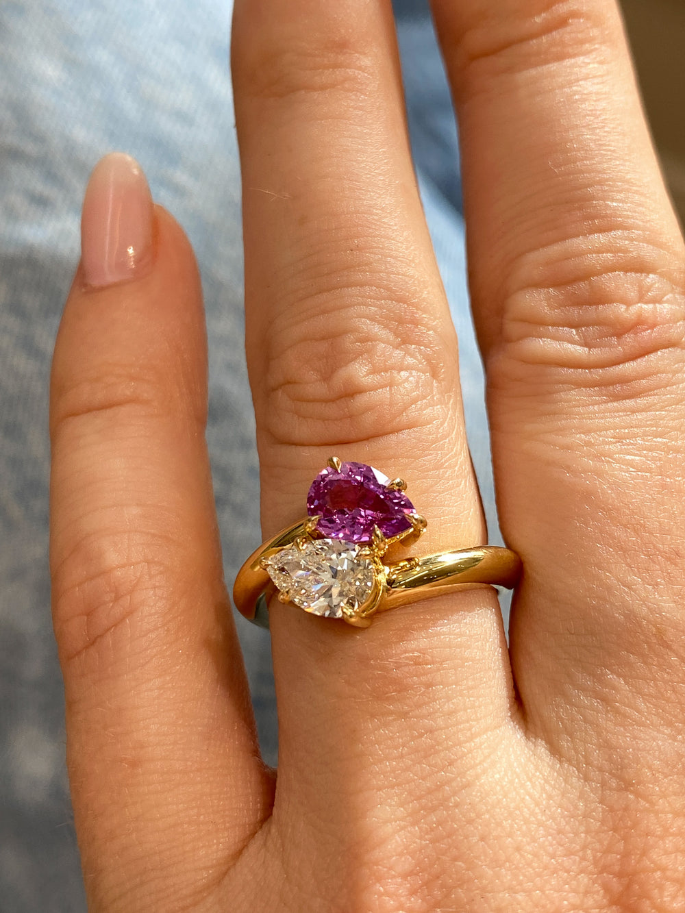 2.03cttw Pear & Pear Sapphire Jean Toi et Moi Ring - View 