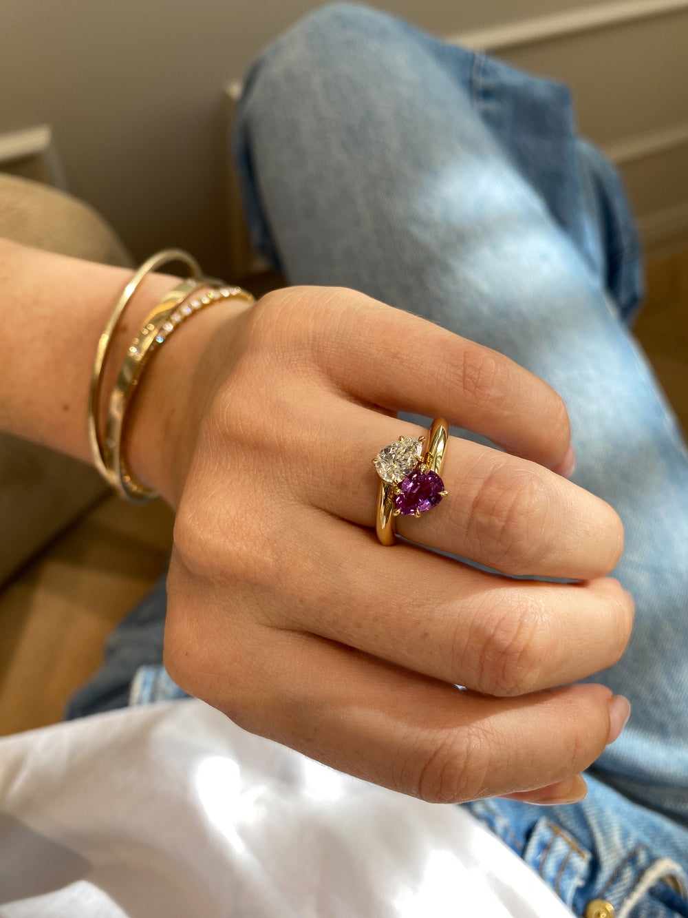 2.03cttw Pear & Pear Sapphire Jean Toi et Moi Ring - View 