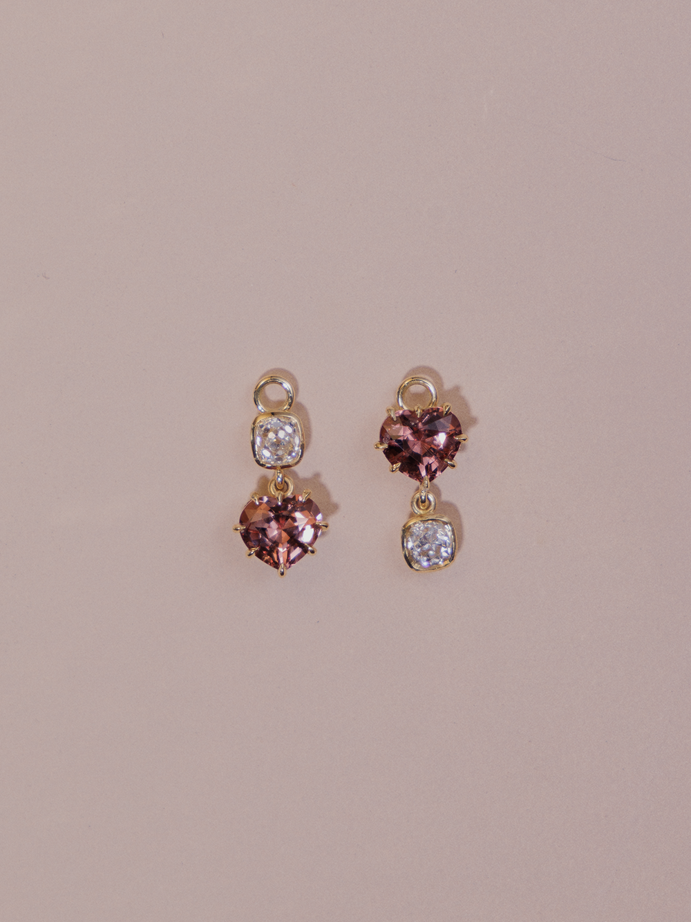 Heart Spinel & Cushion Diamond Drop Earrings - View 