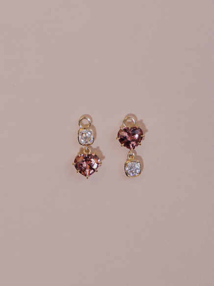 Heart Spinel & Cushion Diamond Drop Earrings