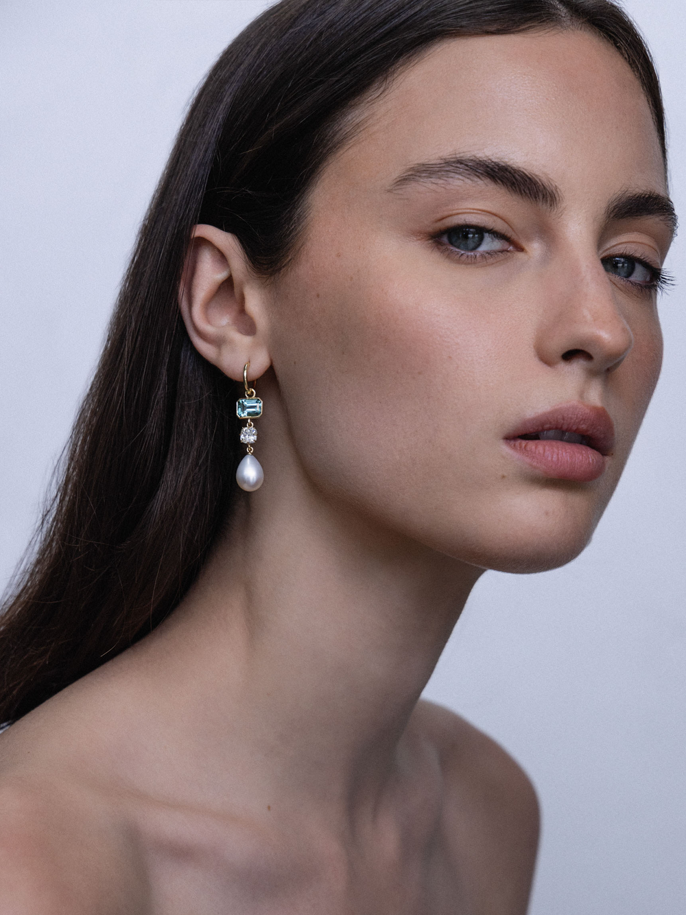 Tourmaline Diamond & Pearl Tiered Drop Earrings - View 