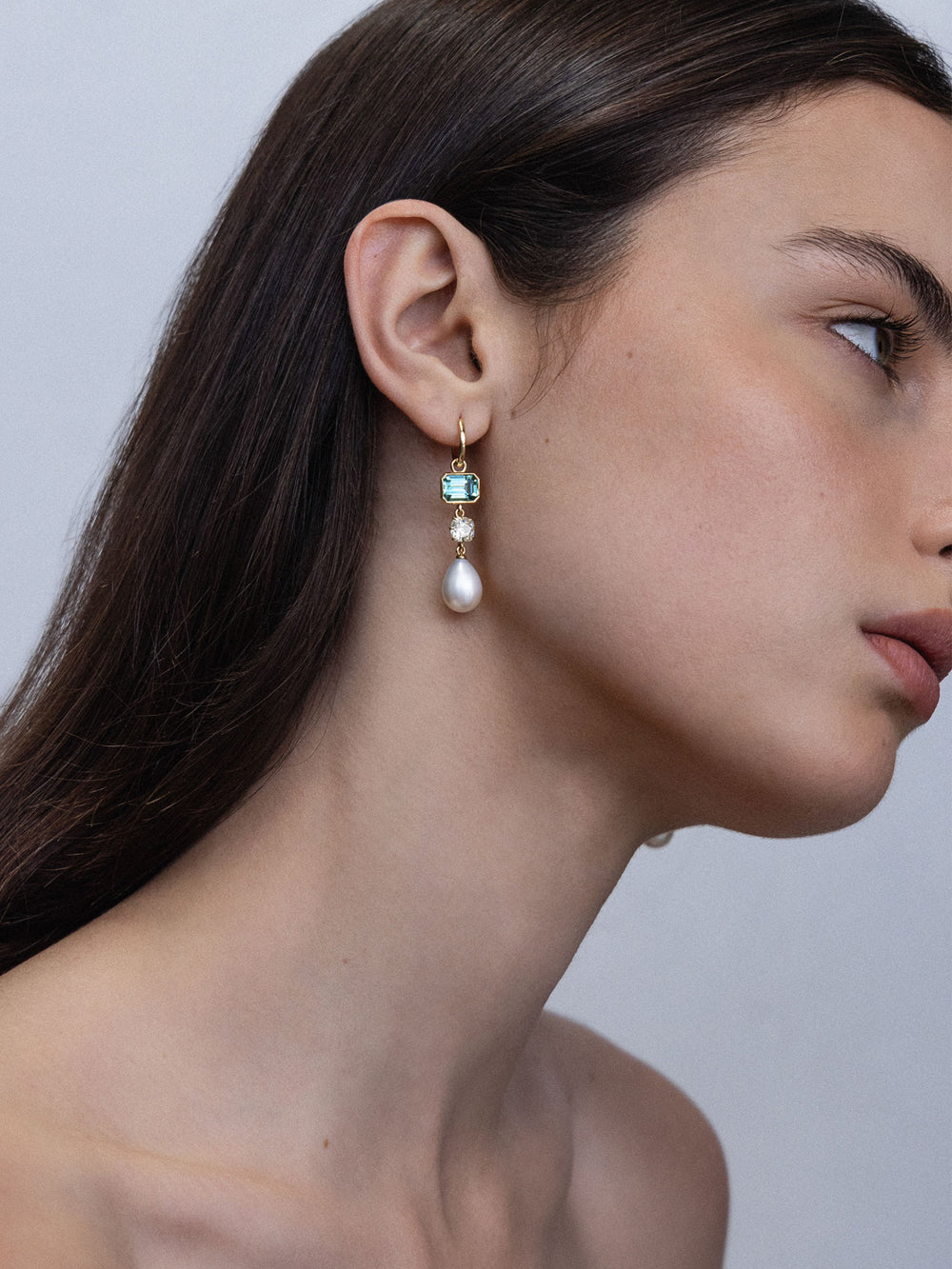 Tourmaline Diamond & Pearl Tiered Drop Earrings - View 